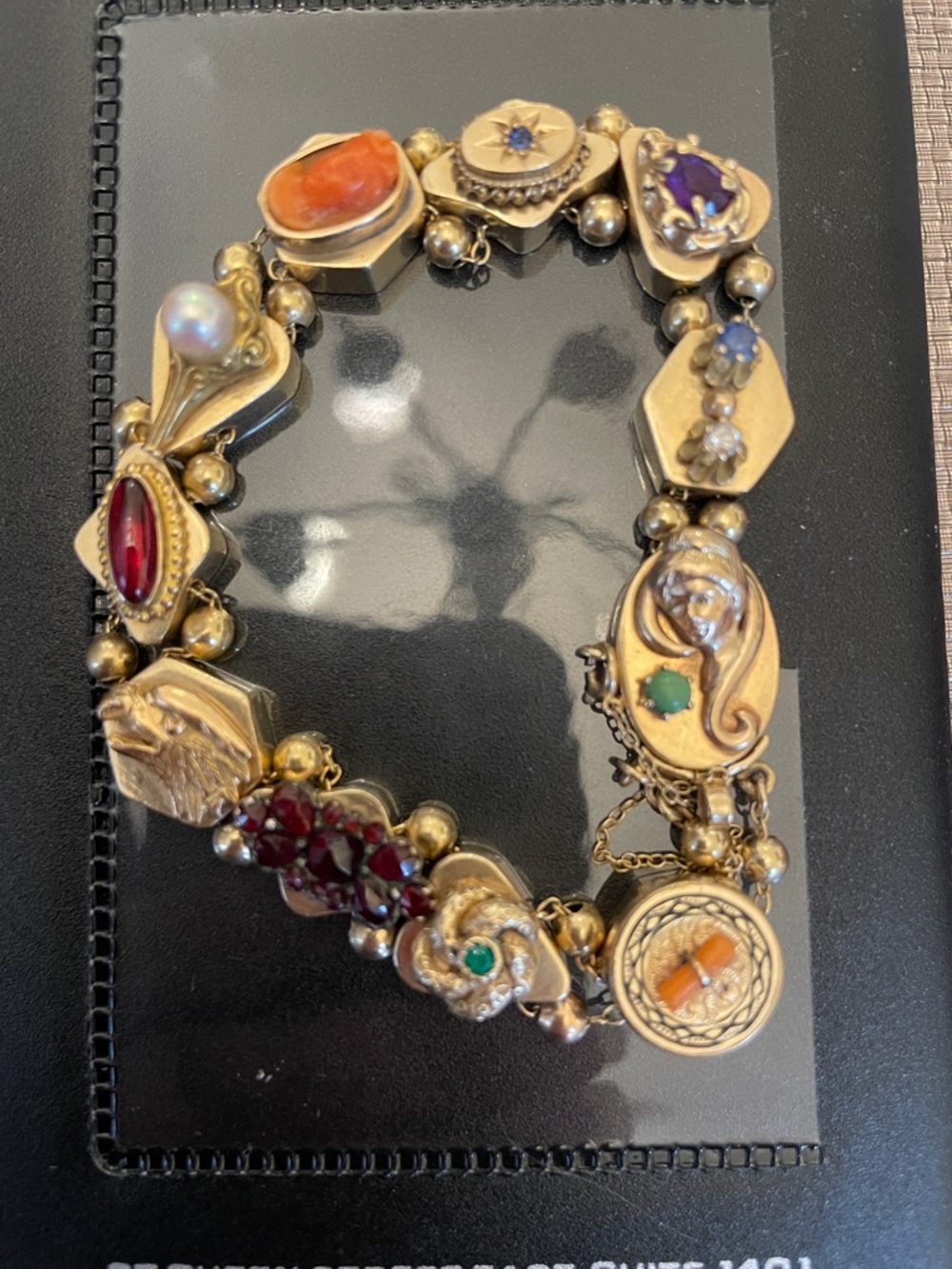 14k Yellow Gold Multi-Gemstones Slide Victorian Bracelet 8”